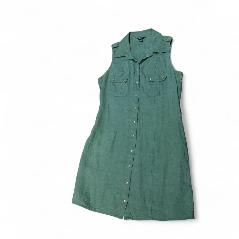 Guess green button up linen dress Size XS